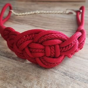 Red Knotted Woven Adjustable Curtain Tie Back Cord Holder